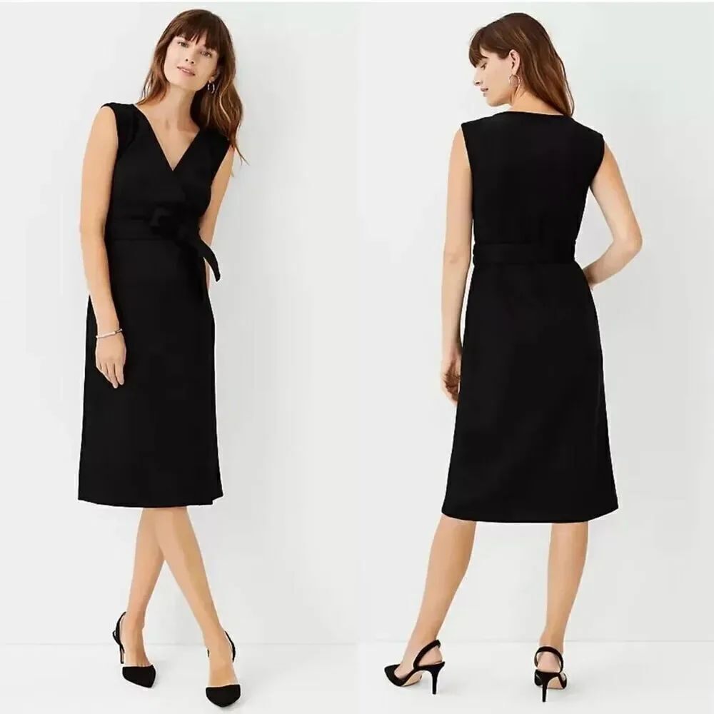 ANN TAYLOR FAUX SUEDE WRAP MIDI DRESS